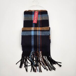 Merona Scarf One Size Blue Plaid‎ 100% Acrylic Winter Warm Fringe Hem